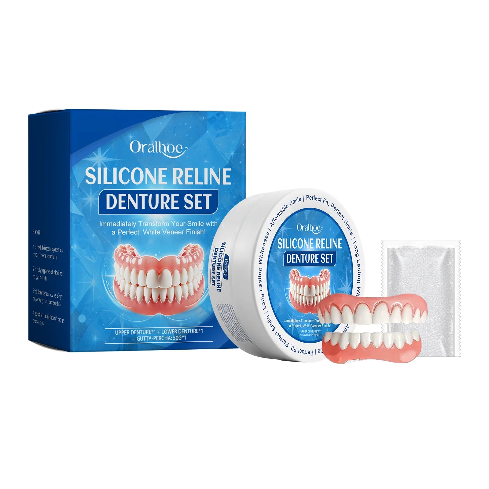 Silicone Dentures Full Set Upper Lower Temporary Smile Veneers - 6