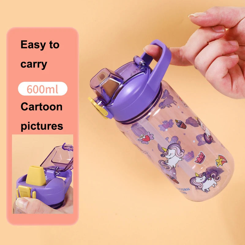 600ml Cartoon Animal Water Bottle Portable Straw Cup for Kids - 12