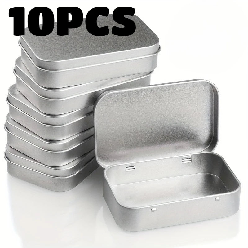 10pc Metal Tin Storage Box Rectangular Hinged Container for Small Items - 17