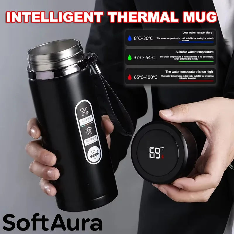 SoftAura Smart Thermos Bottle LED Temperature Display Vacuum Flask 500ml