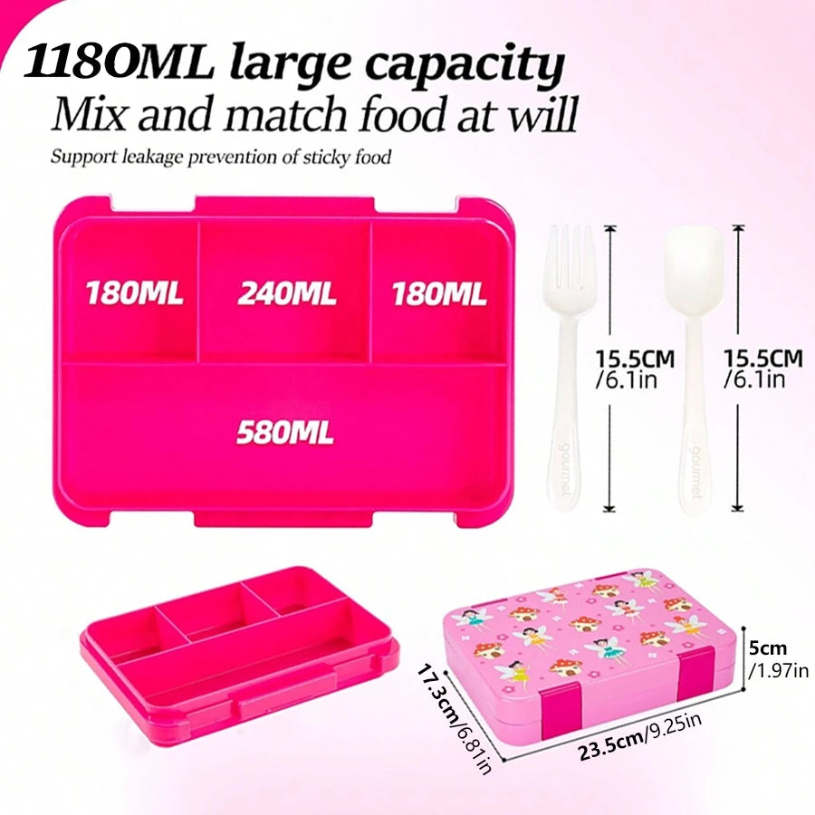 Kids Bento Box Divided Lunch Container Leakproof School Food Box 1180ml