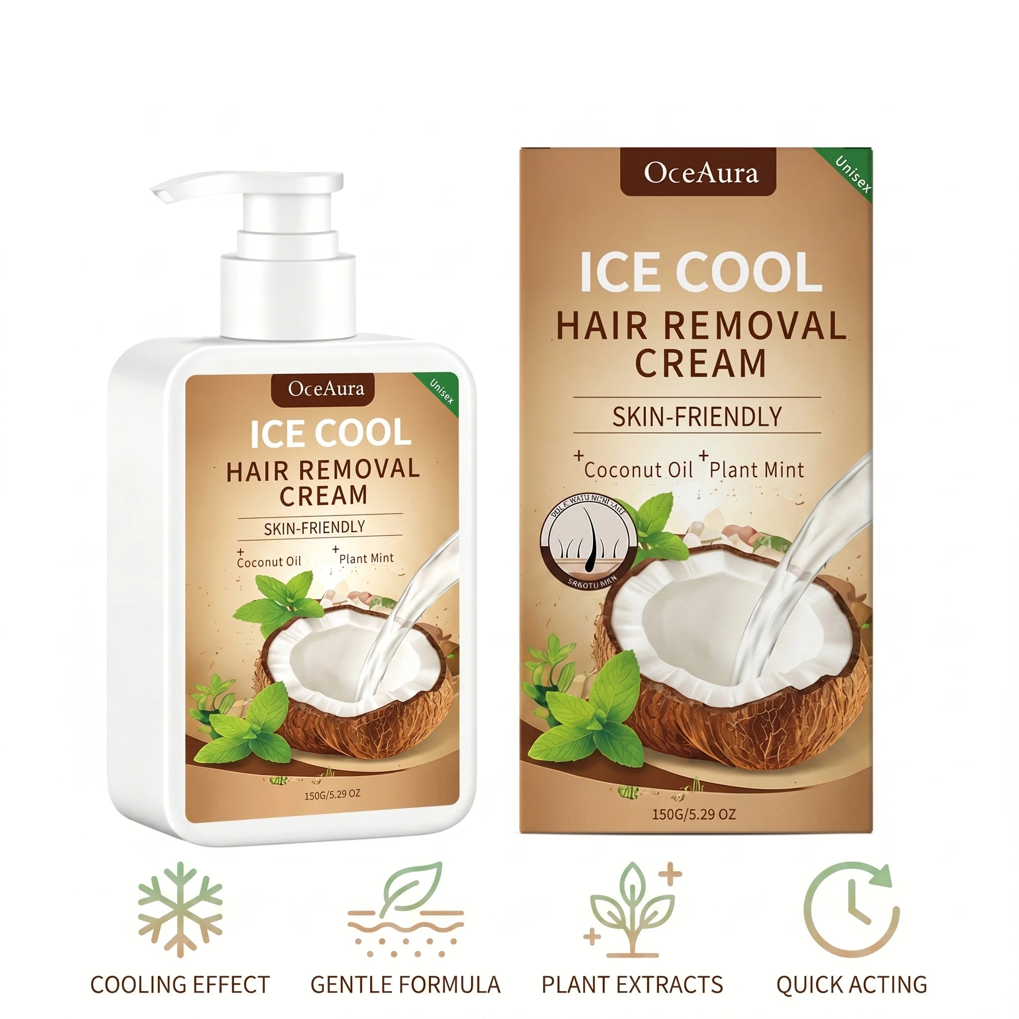 Ice Cool Hair Removal Cream Coconut Oil Painless Depilatory Cream - 1