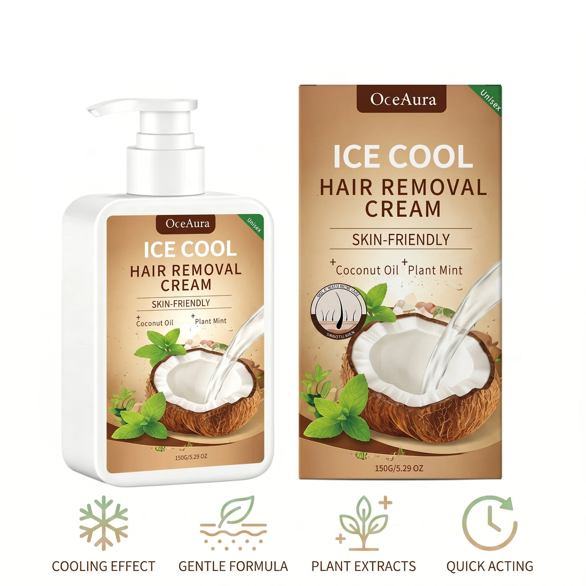 Ice Cool Hair Removal Cream Coconut Oil Painless Depilatory Cream