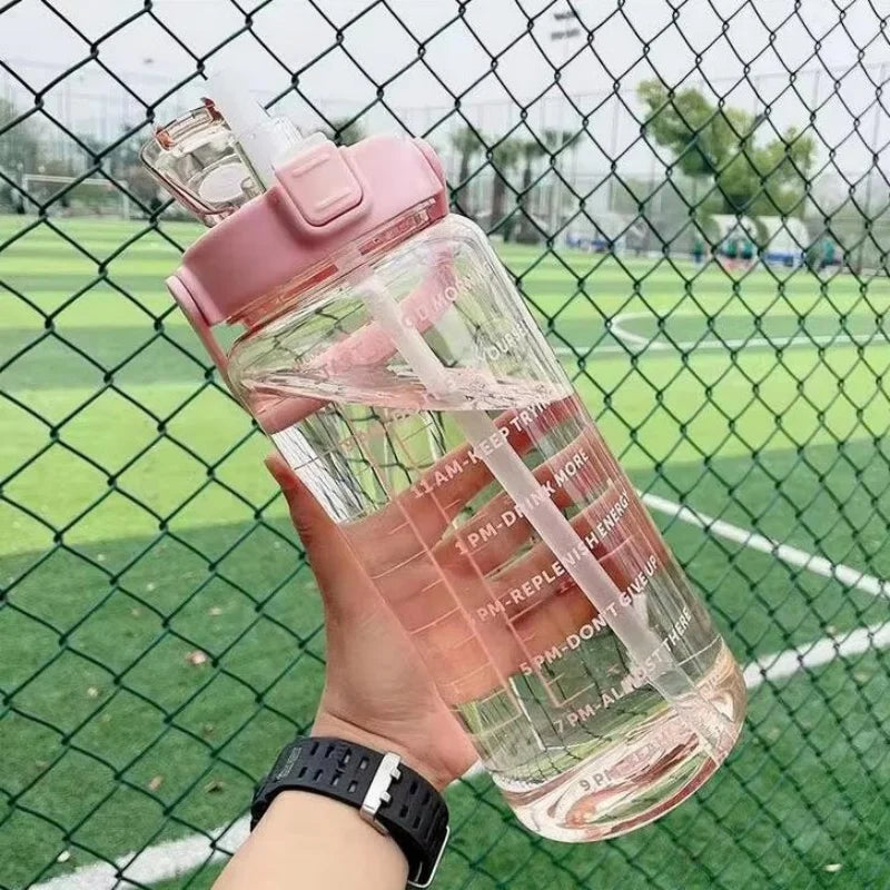 2L Motivational Water Bottle with Straw Time Marker Fitness Sports Jug - 5