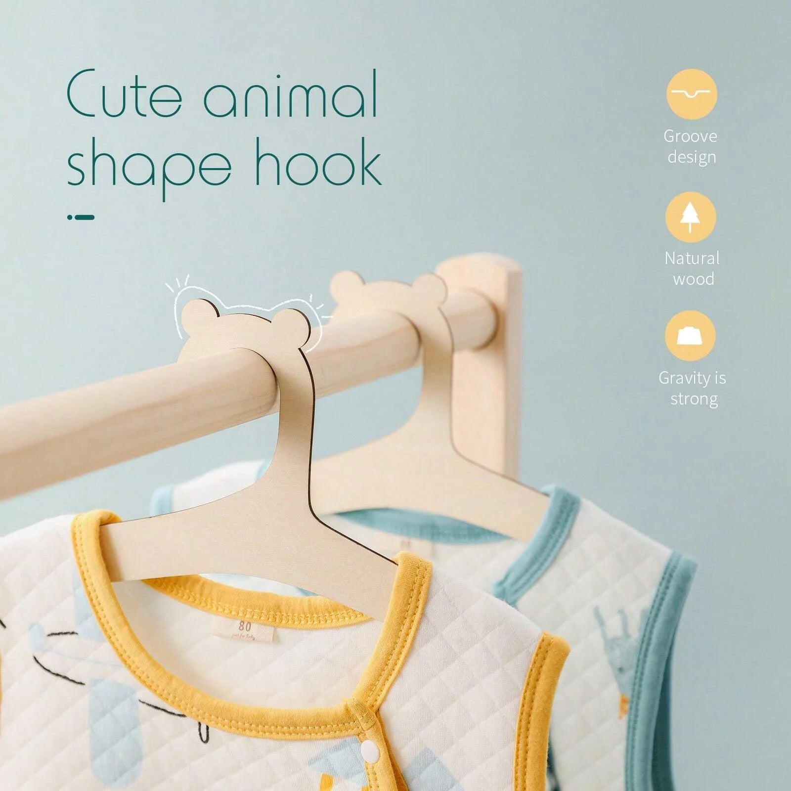 Wooden Baby Clothes Hangers Cute Bear Kids Clothing Organizer Rack - 9