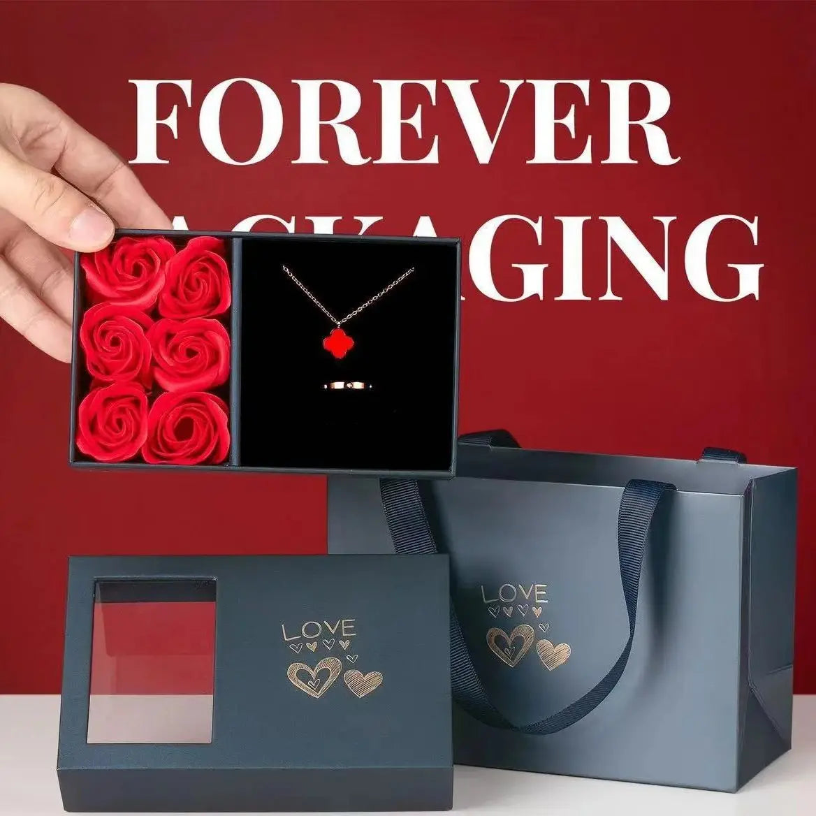 Eternal Rose Jewelry Gift Box for Valentine Day Anniversary Necklace