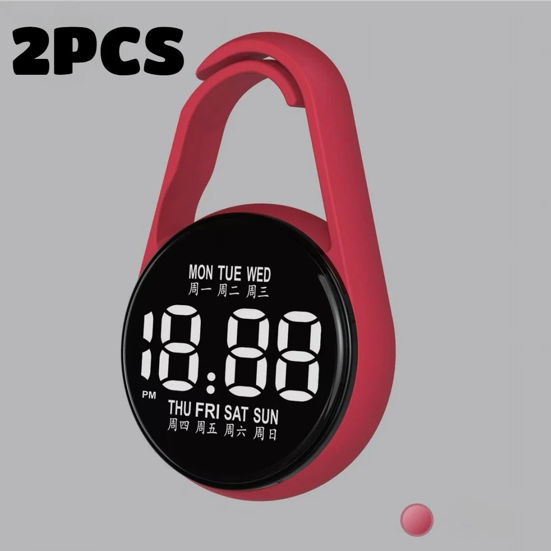 2PC LED Digital Hanging Pocket Watch Waterproof Luminous Carabiner Clock - 12