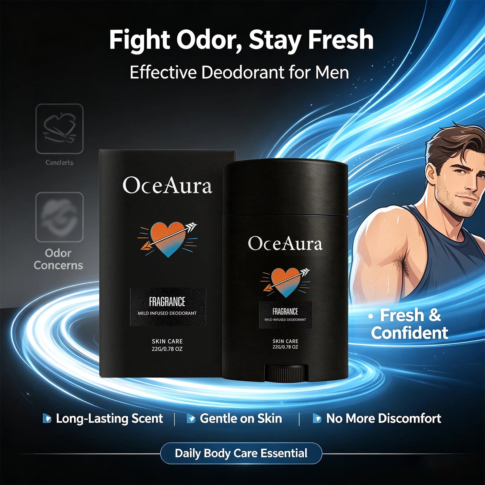 Men Solid Deodorant Stick Odor Control Fresh Scent Underarm Care - 4