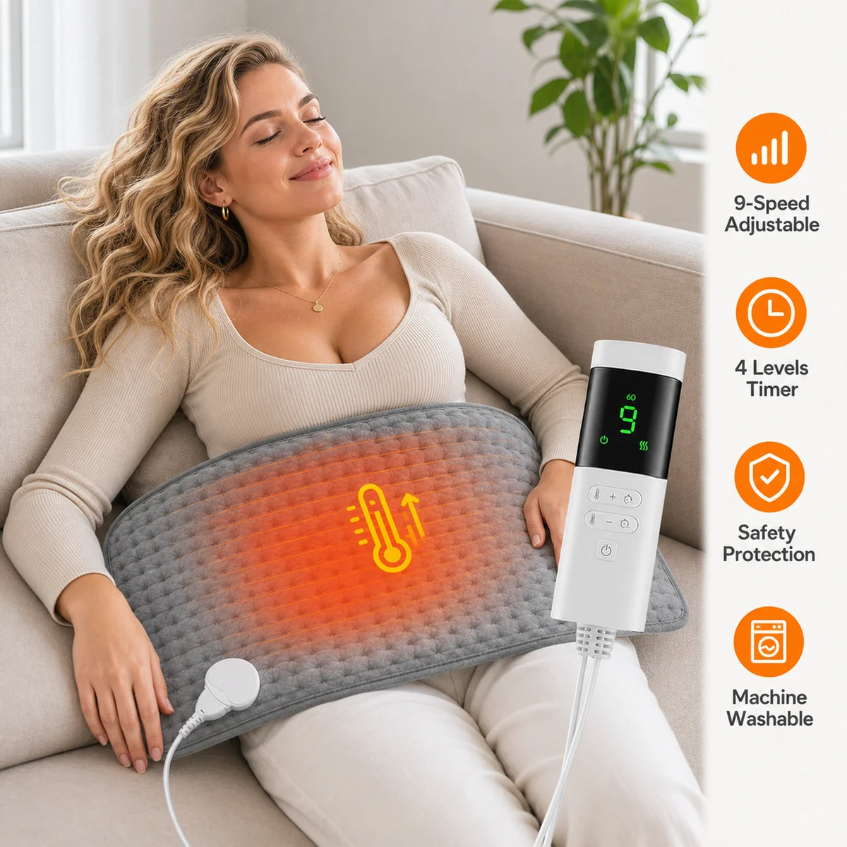 Electric Heating Pad 9 Heat Settings Soft Washable Heated Mat