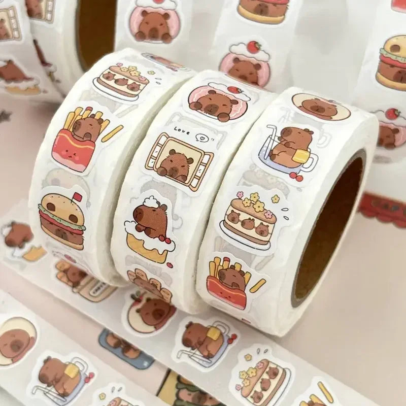 500 Pcs Capybara Sticker Roll Cute Cartoon Decorative Sealing Labels - 8