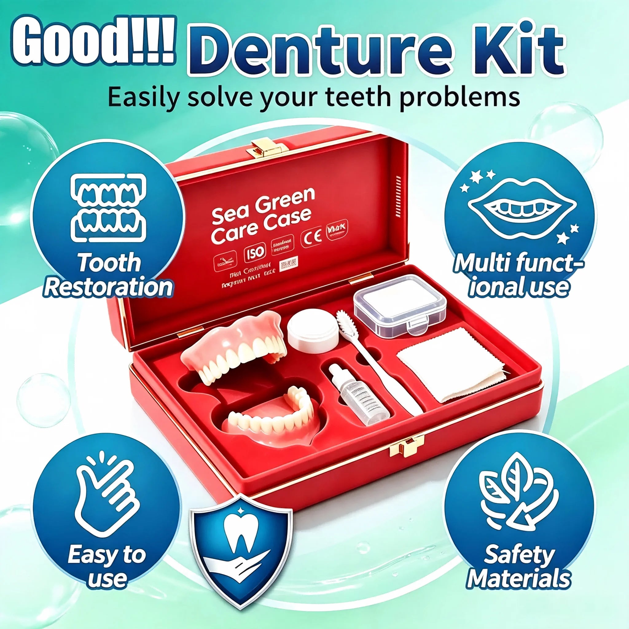 Complete Denture Set False Teeth With Storage Case And Toothbrush - 3