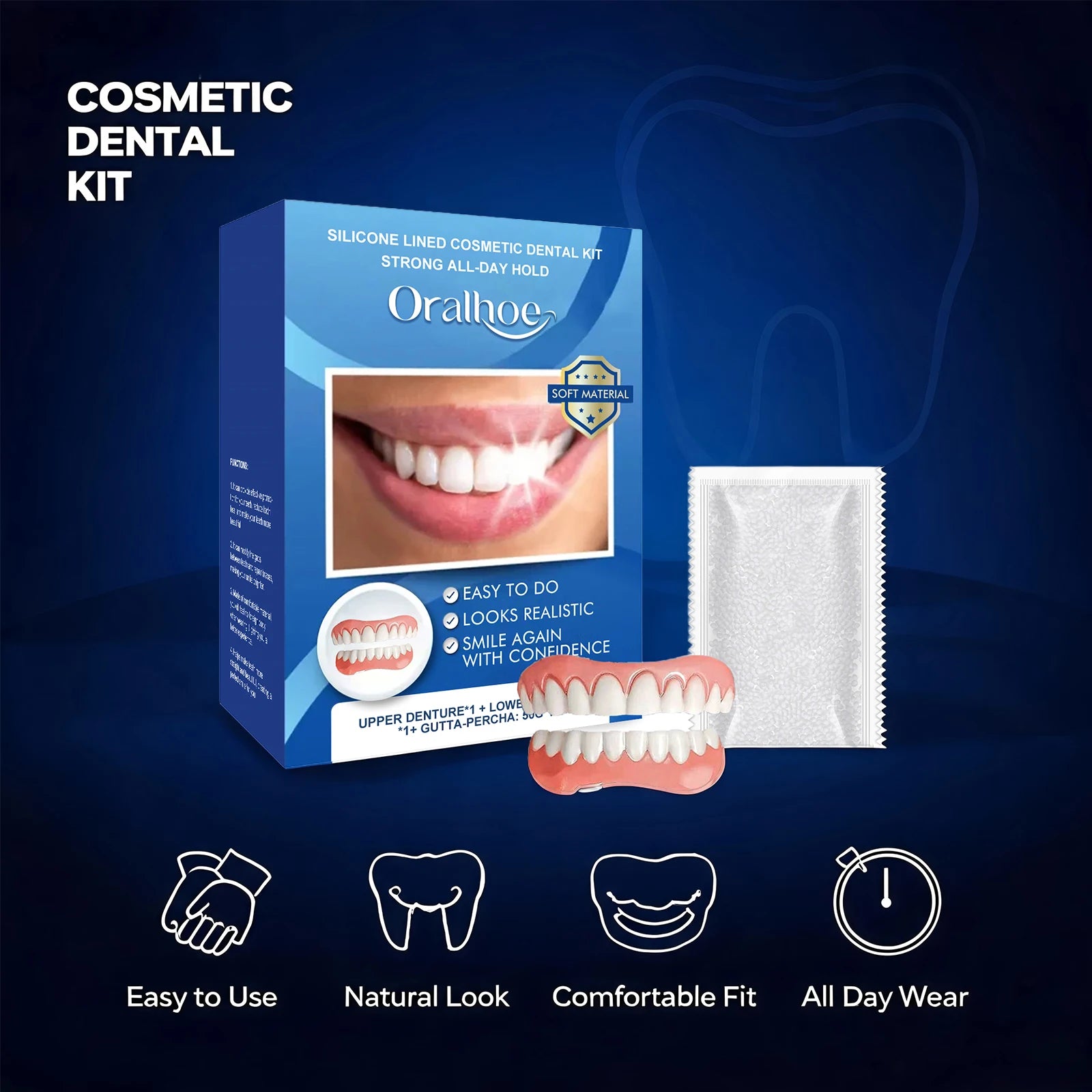 Silicone Dentures Full Set Soft Upper And Lower Fake Teeth - 4