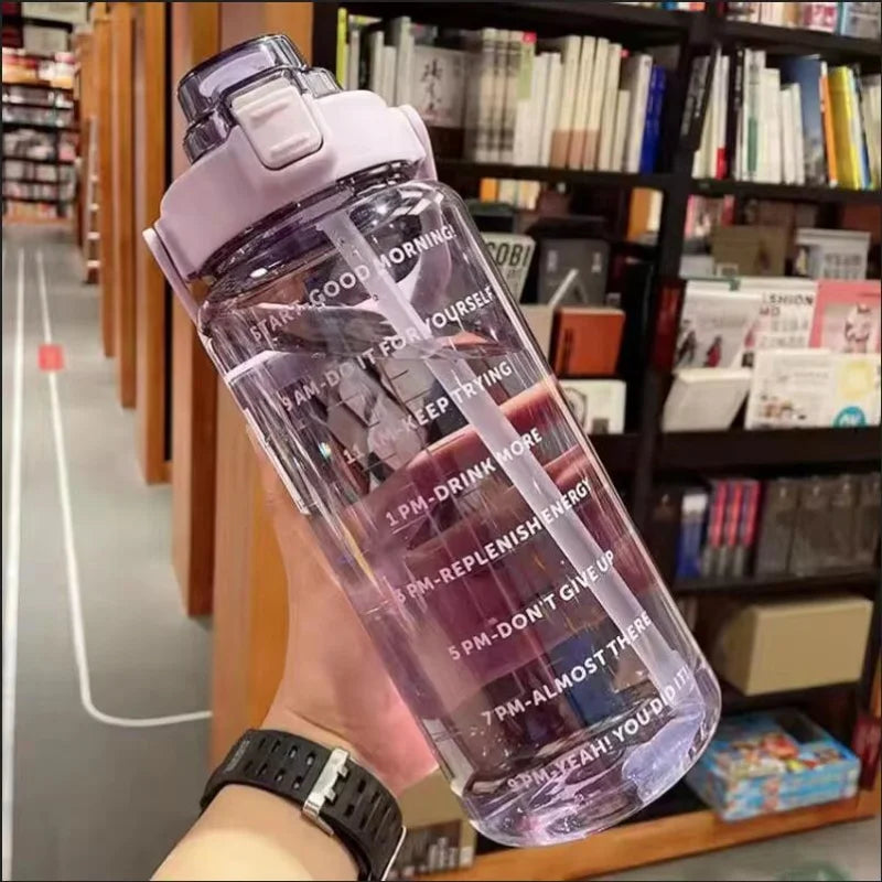 2L Motivational Water Bottle with Straw Time Marker Fitness Sport Jug