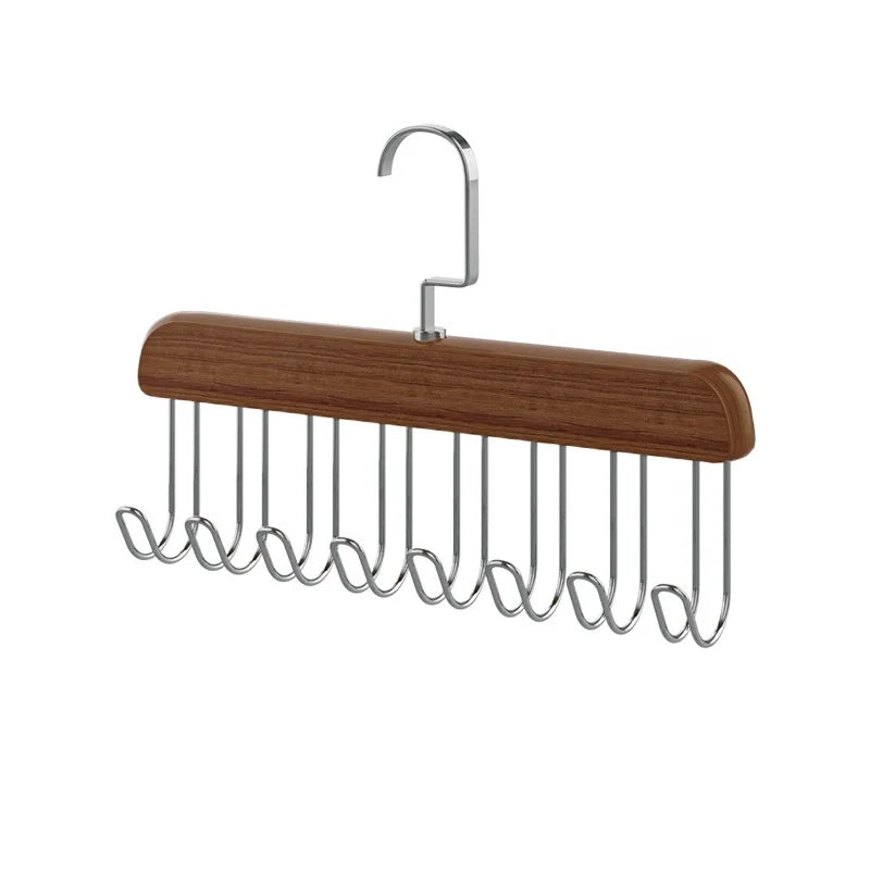 8 Hook Wooden Closet Organizer Rack for Belts Ties and Accessories