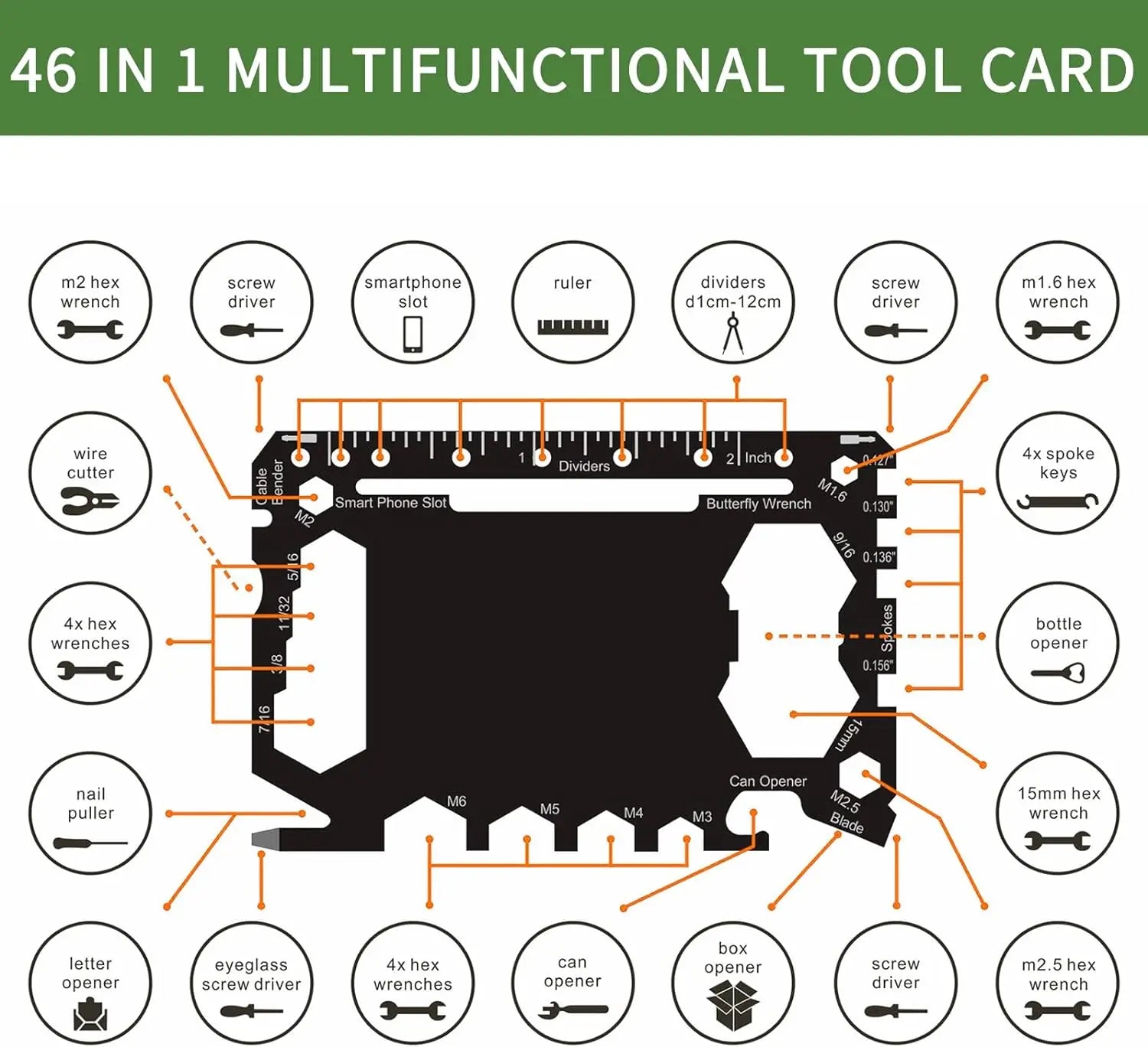 46 in 1 Multi Tool Survival Card Portable Credit Card Size Pocket Gadget - 7