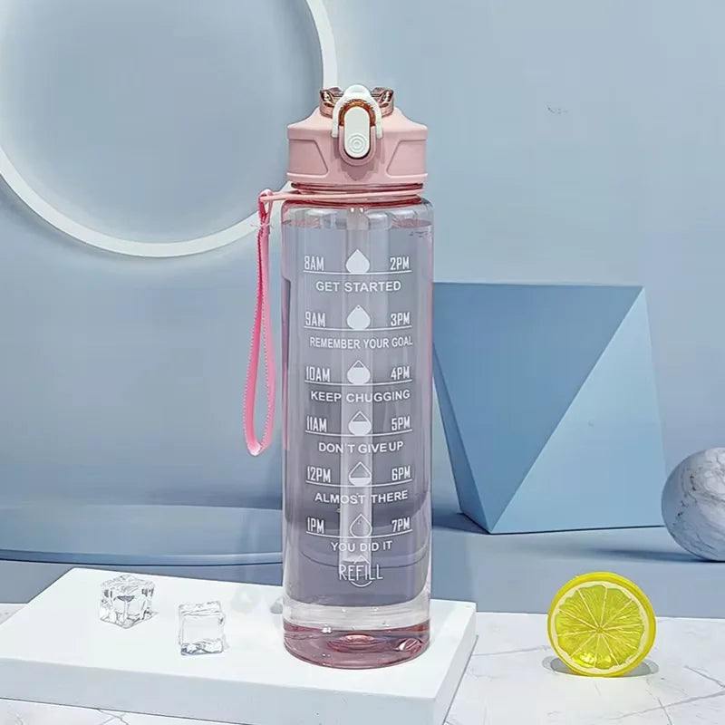 900ml Motivational Sports Water Bottle with Time Marker and Straw