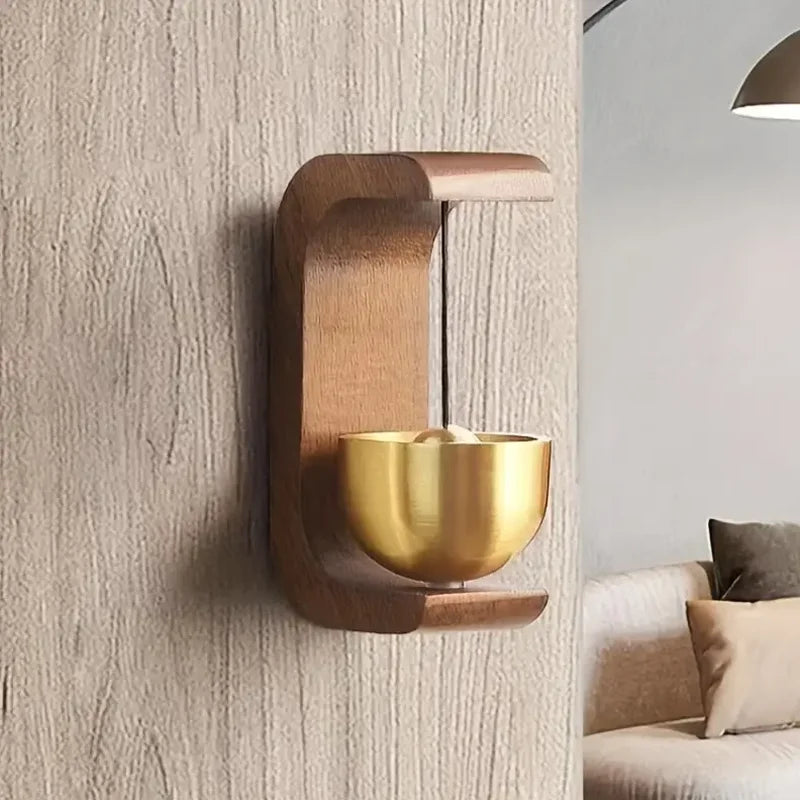 Magnetic Wood Doorbell Brass Wind Chime for Entryway and Home Decor