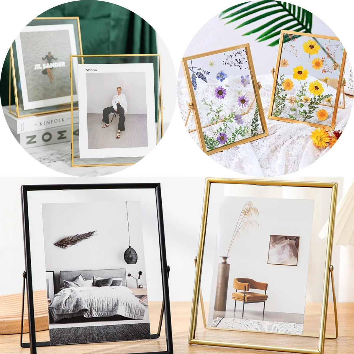 Floating Picture Frame Metal Acrylic Desktop Display for Photos Flowers - 1