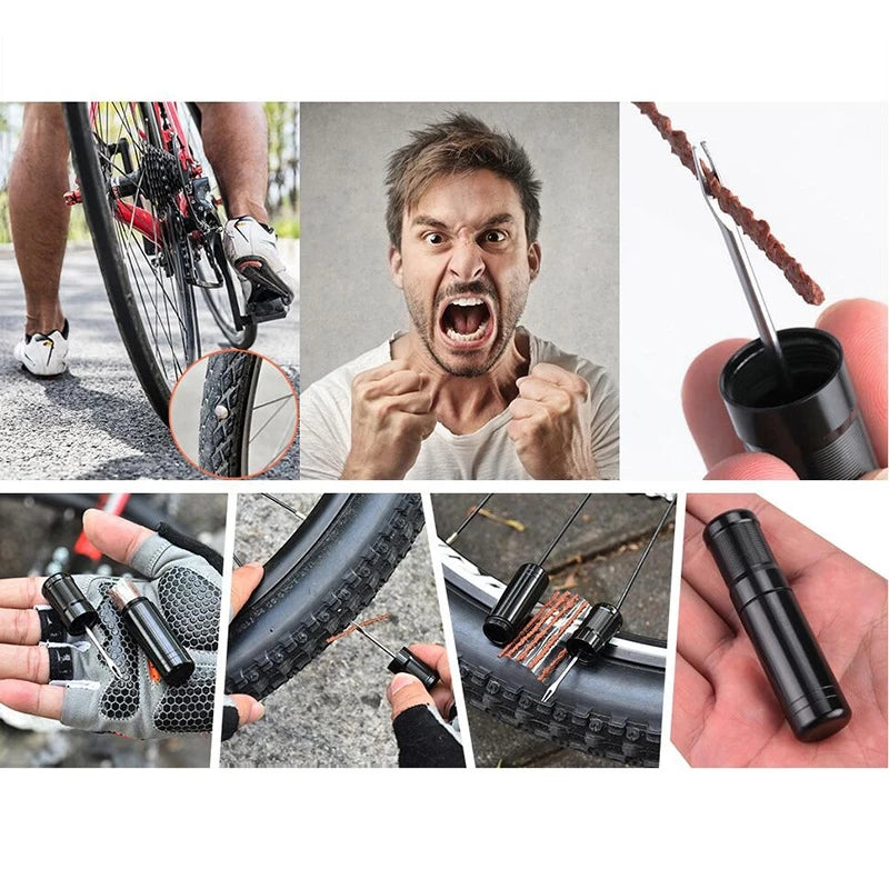Portable Bike Tubeless Tire Repair Kit Emergency Plug Tool Set