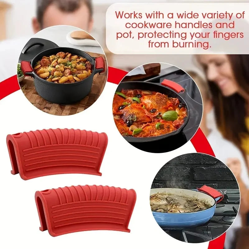 2 Pcs Silicone Hot Handle Holder Heat Resistant Skillet Pot Grips