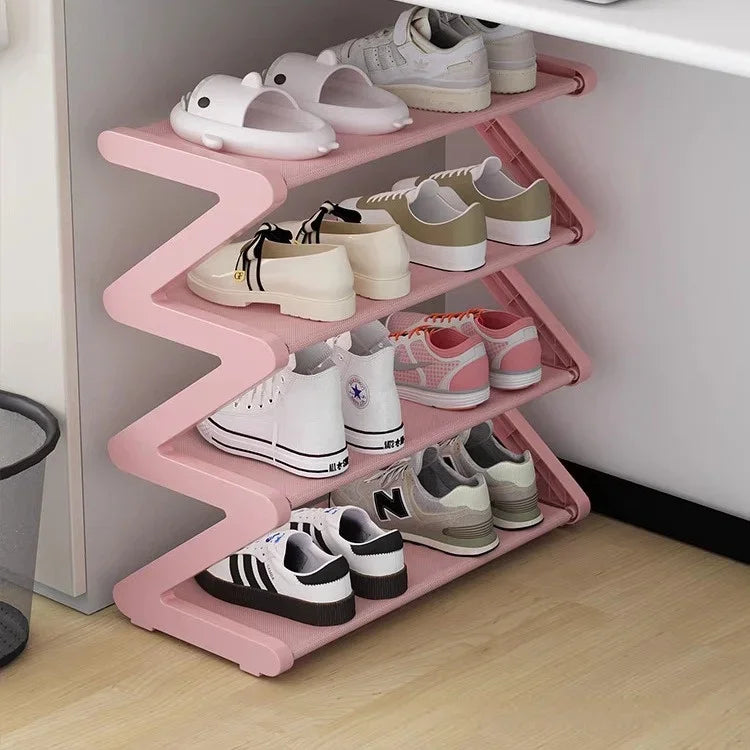 4-Tier Z-Shaped Shoe Rack Compact Storage Organizer for Dorms and Entryway
