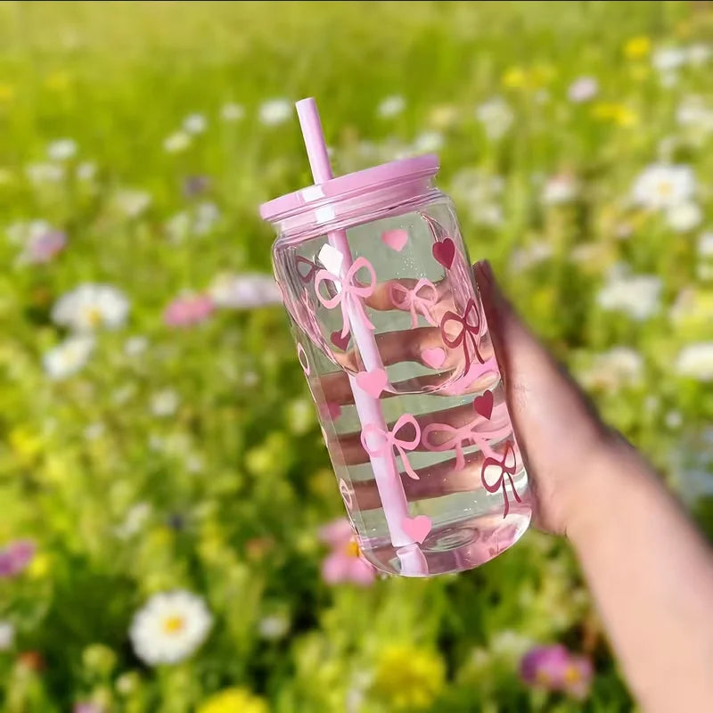 480ml Cute Bowknot Water Bottle with Straw BPA Free Reusable Drink Cup - 4