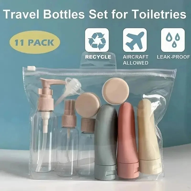 11 Piece Travel Bottle Set Leak Proof Toiletry Container Kit