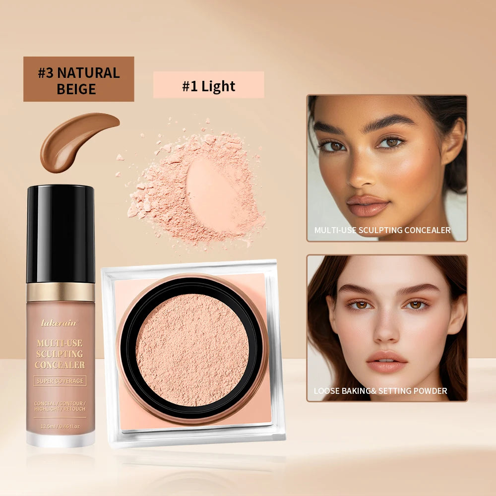 Face Makeup Set Concealer and Loose Setting Powder Matte Cosmetics