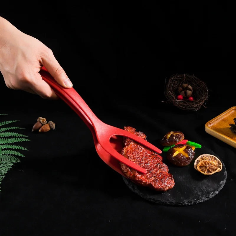 2-in-1 Silicone Kitchen Flipper and Food Tongs for Steak and Eggs