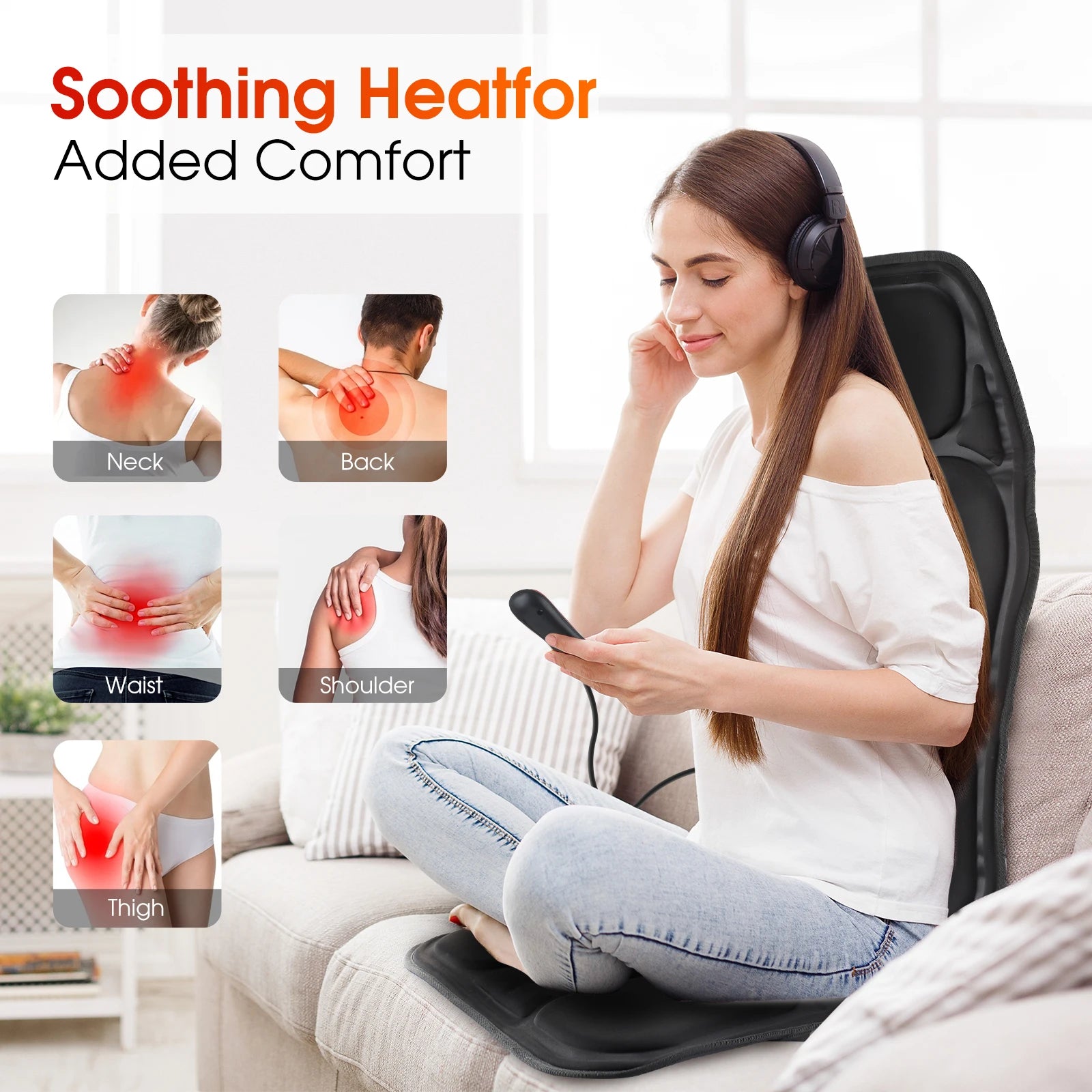 Electric Back Massager Heating Chair Cushion Vibrator Mat - 8