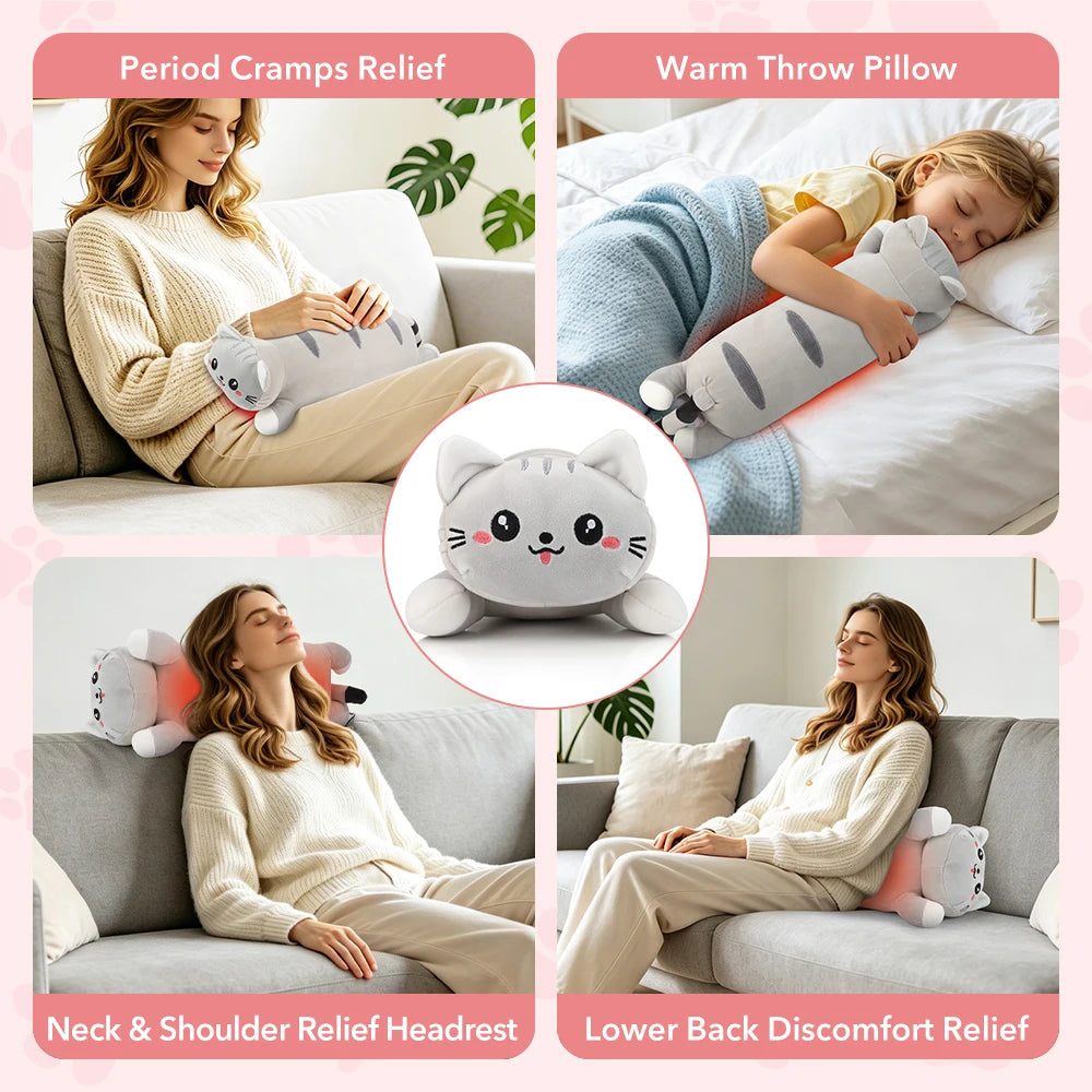 Portable USB Cat Heating Pad Soft Plush Hot Compress Pillow
