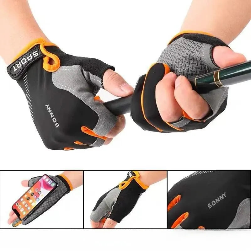 Professional Fishing Gloves Anti-Slip Two Finger Cut Outdoor Gear - 4