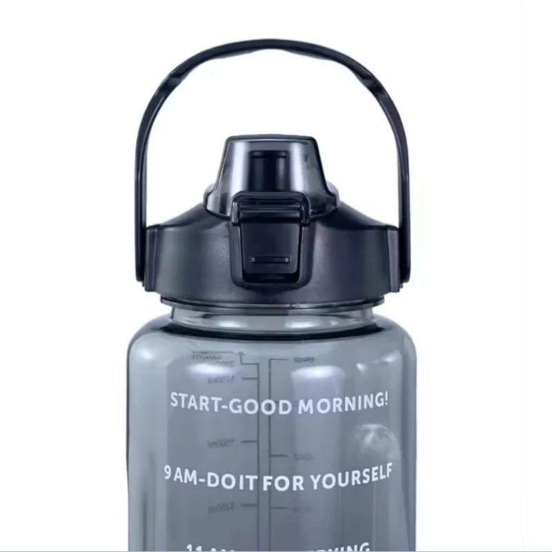 2L Large Sports Water Bottle Motivational Straw Jug Fitness Gym Cup - 2