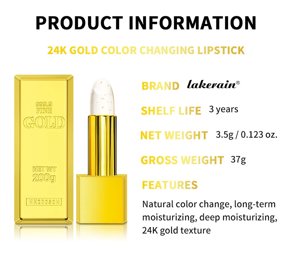 24K Gold Color Changing Lipstick & Moisturizing Lip Balm - 18