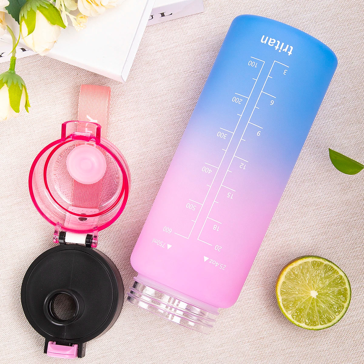 750ml Frosted Gradient Water Bottle Portable Sports Gym Drink Cup - 3