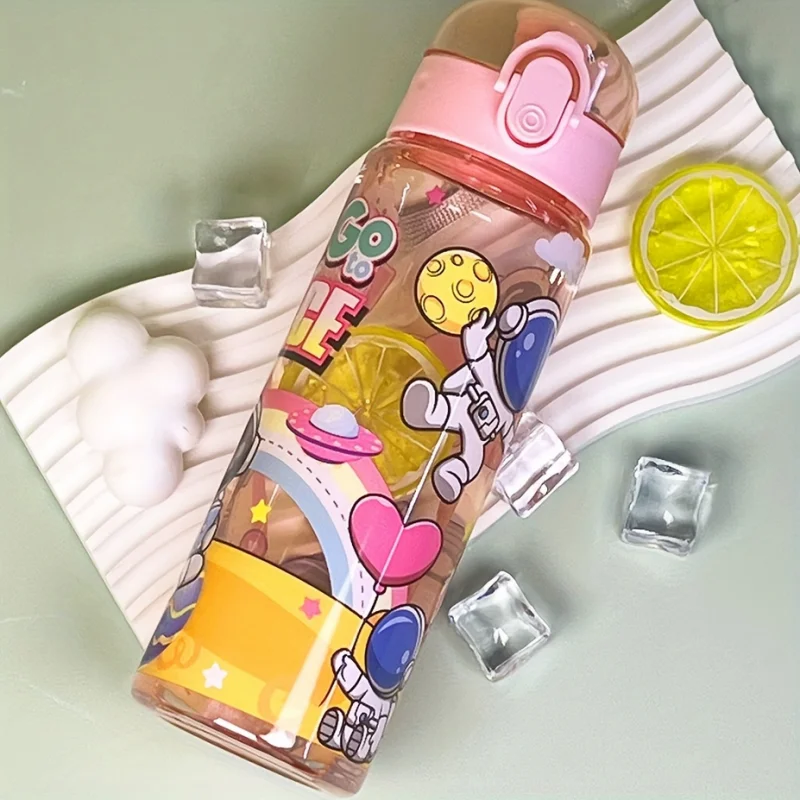 780ml Cartoon Astronaut Sports Water Bottle with Sealed Lid and Strap - 9