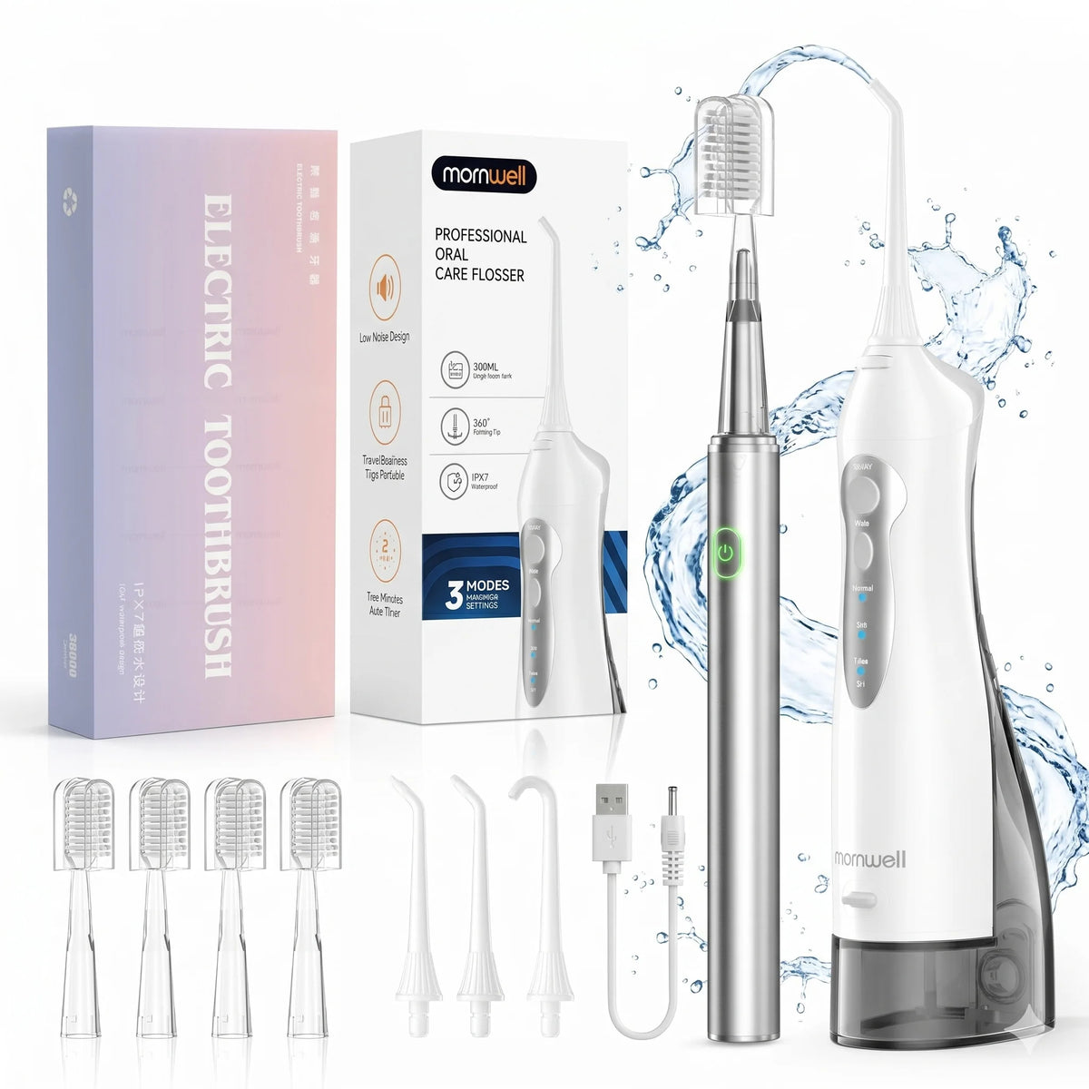Water Flosser And Electric Toothbrush Combo Oral Irrigator Kit