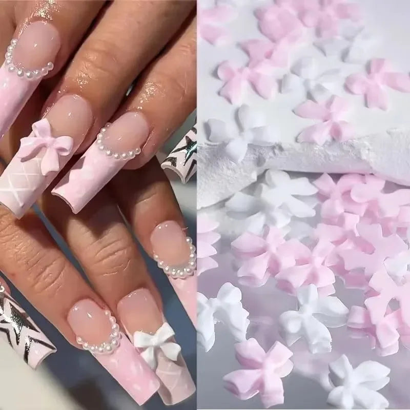 3D Acrylic Nail Art Bowknot Flower Resin Charms Rhinestones Pearl - 11