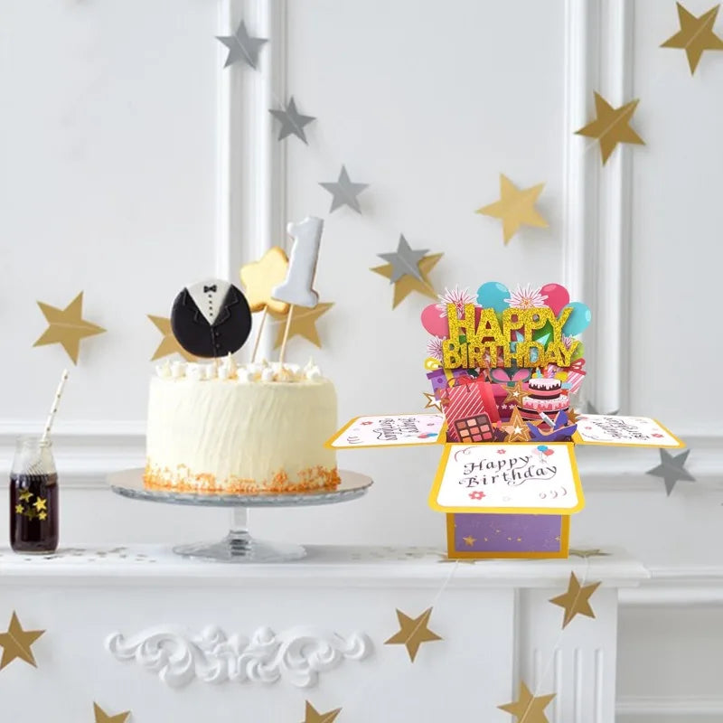 3D Pop Up Birthday Greeting Card Gift Box with Envelope for All Ages