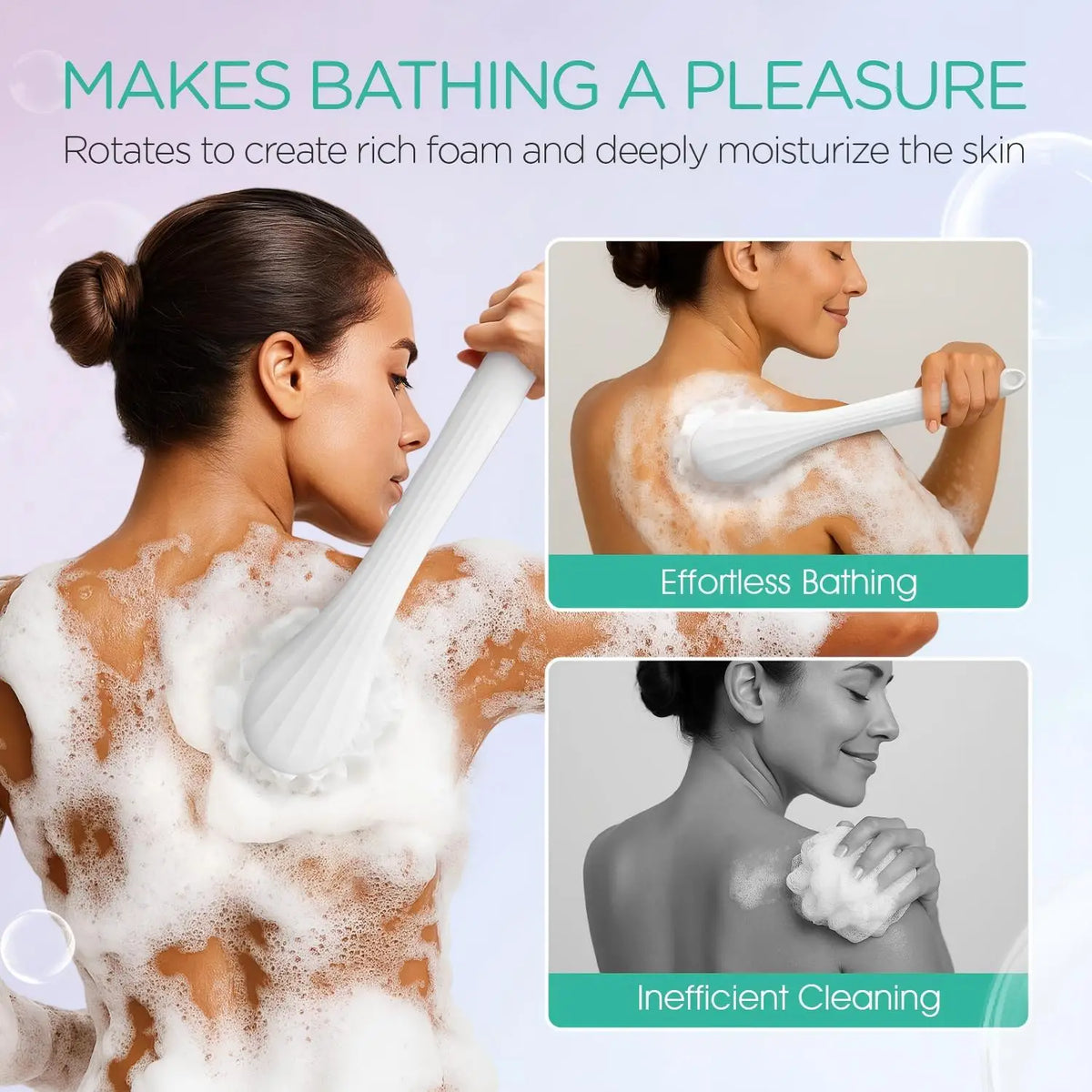3 in 1 Waterproof Long Handle Body Brush Exfoliating Back Scrubber