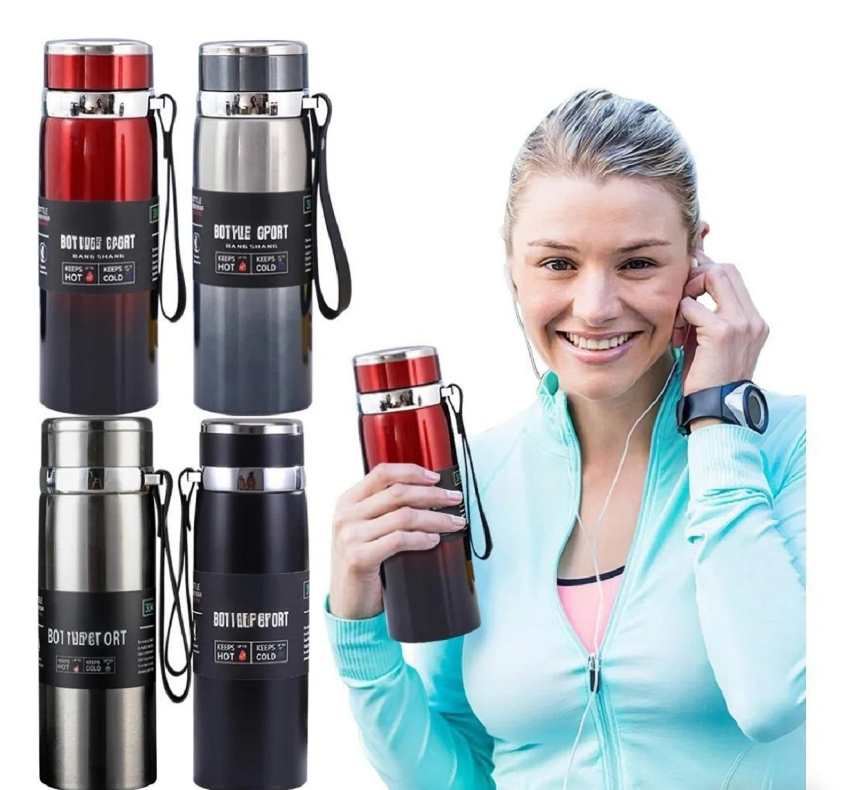 1L Stainless Steel Vacuum Flask Insulated Water Bottle Thermal Thermos - 7