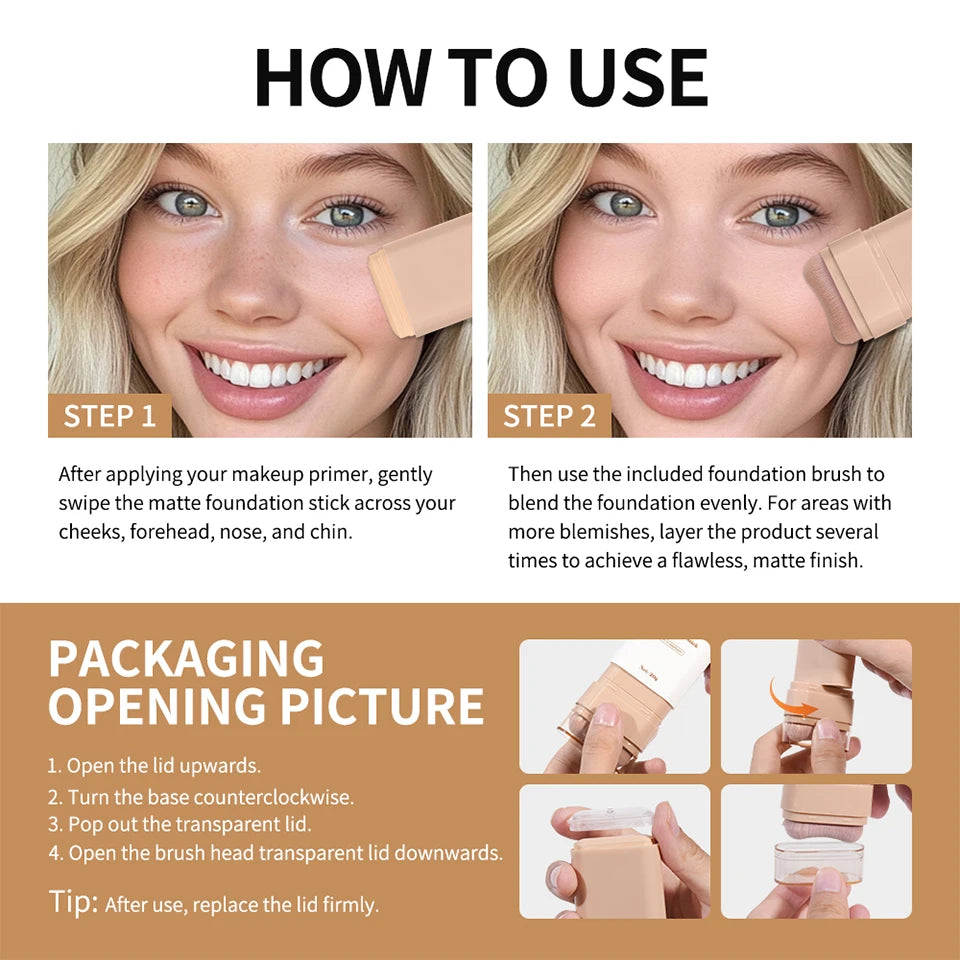 Matte Foundation Stick With Brush Concealer Makeup - 16