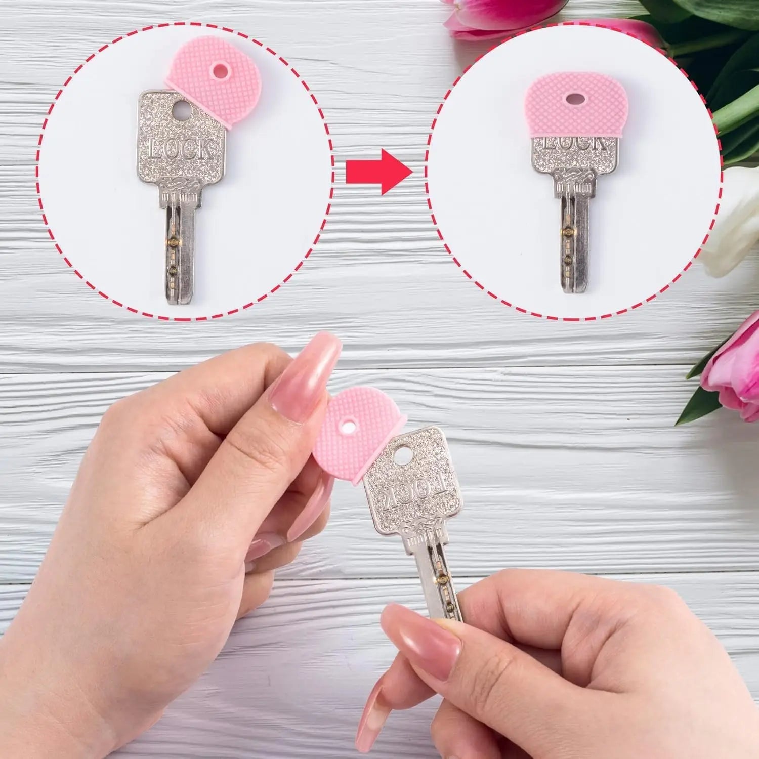 Silicone Key Covers Protective Cap Set for Keyring Identification - 4