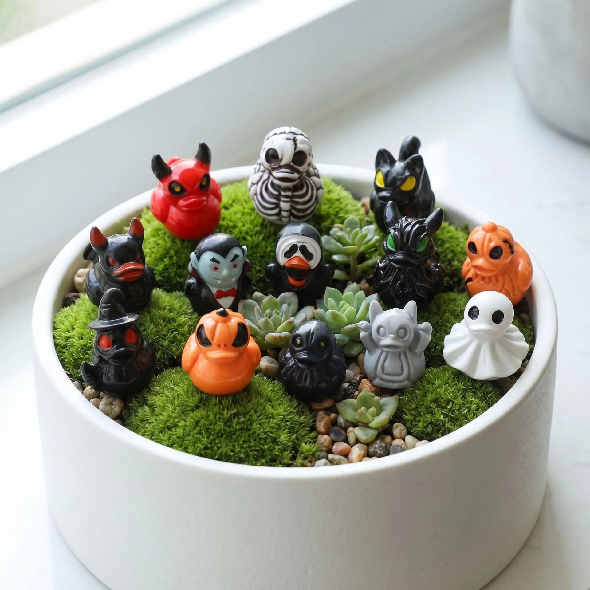 48Pcs Halloween Duck Figurines Mini Ghost Resin Ornaments for Fairy Garden - 2