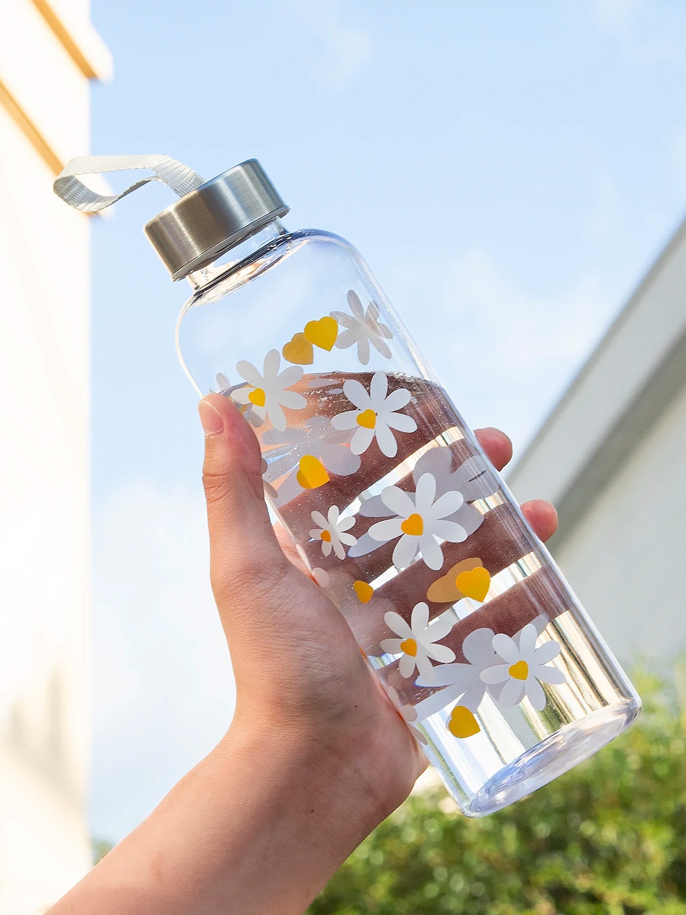 550ml Bowknot Daisy Water Bottle Leakproof Sport Cup for Gym Travel