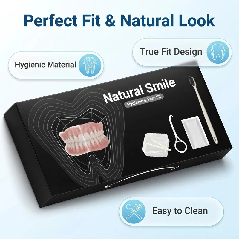 Complete Full Mouth Denture Set Soft Silicone Reline False Teeth
