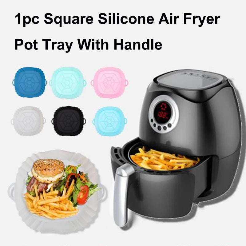 Square Silicone Air Fryer Liner Reusable Baking Pot Tray Basket - 2