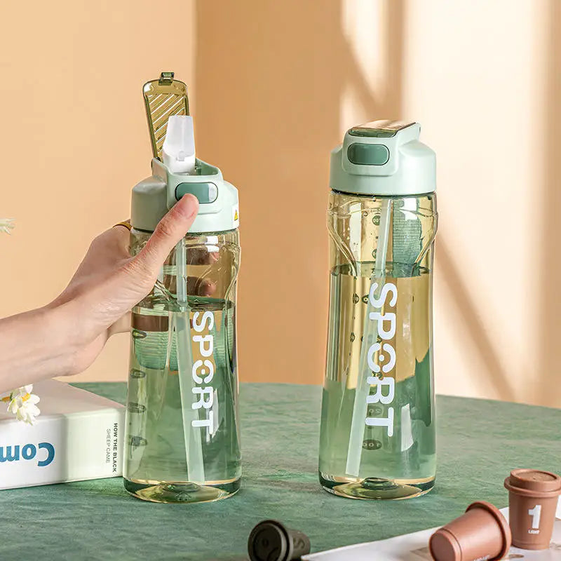 800ml Portable Sport Water Bottle with Straw Leak Proof Gym Cup