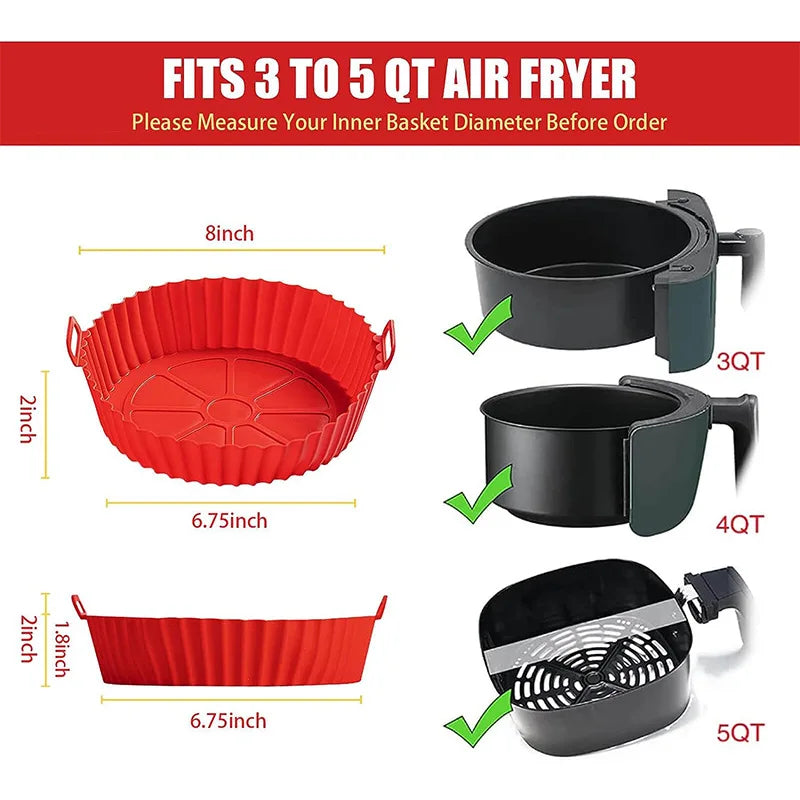 Reusable Silicone Air Fryer Liner Non-Stick Baking Tray Basket Pot