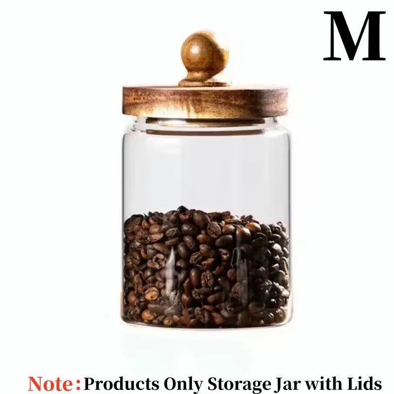 Airtight Glass Food Storage Jar with Acacia Wood Lid Kitchen Canister - 16